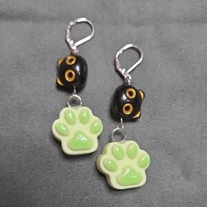 Black Cat Paw Print Earrings